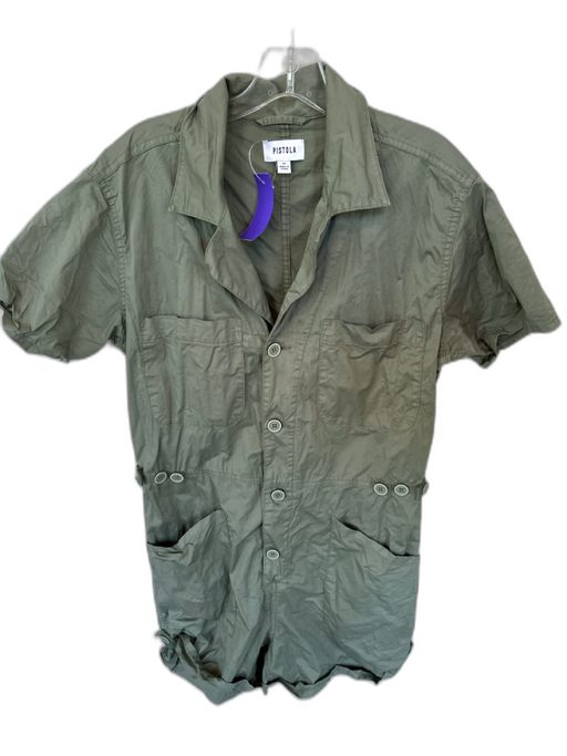 Pistola Size M Olive Green Cotton Short Sleeve Button Down Cargo Romper Olive Green / M