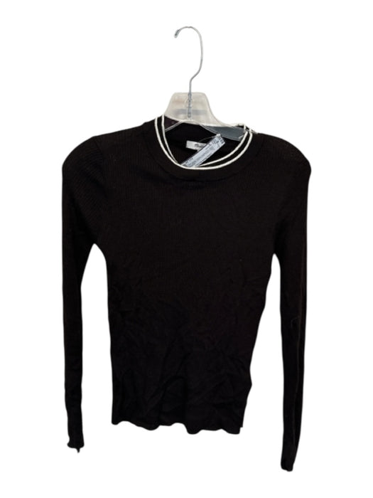 Madewell Size S Black & White Merino Wool Striped Collar Long Sleeve Ribbed Top Black & White / S