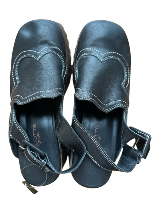 Charlotte Stone Shoe Size 7 Black Leather Buckle White Stitch Detail Clogs Black / 7