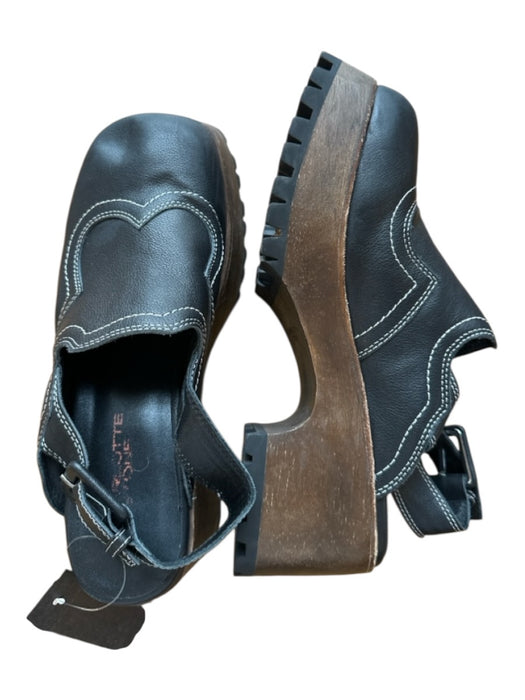 Charlotte Stone Shoe Size 7 Black Leather Buckle White Stitch Detail Clogs Black / 7