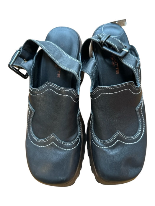 Charlotte Stone Shoe Size 7 Black Leather Buckle White Stitch Detail Clogs Black / 7