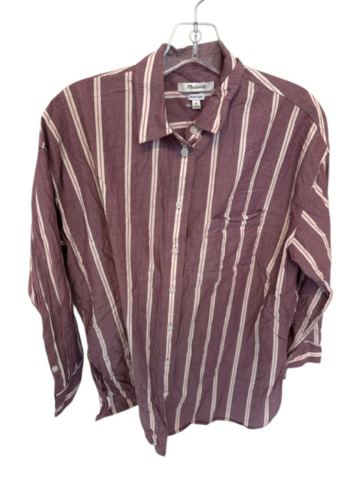 Madewell Size XS Mauve Cotton Stripe Button Up Collar front pocket Top Mauve / XS