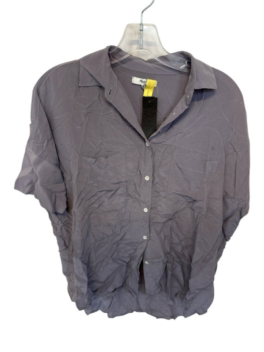 Madewell Size XXS Plum Silk Short Sleeve Button Up Collar Front Pockets Top Plum / XXS