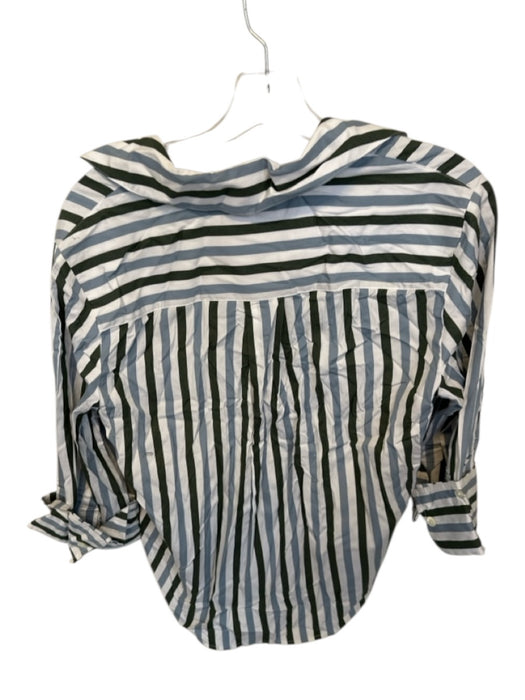 Madewell Size XS Green & Blue Cotton Stripe Button Up Collar front pocket Top Green & Blue / XS