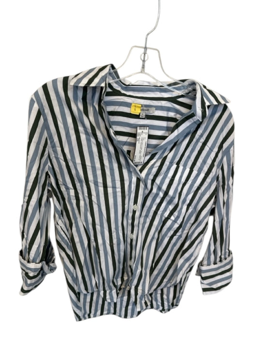 Madewell Size XS Green & Blue Cotton Stripe Button Up Collar front pocket Top Green & Blue / XS