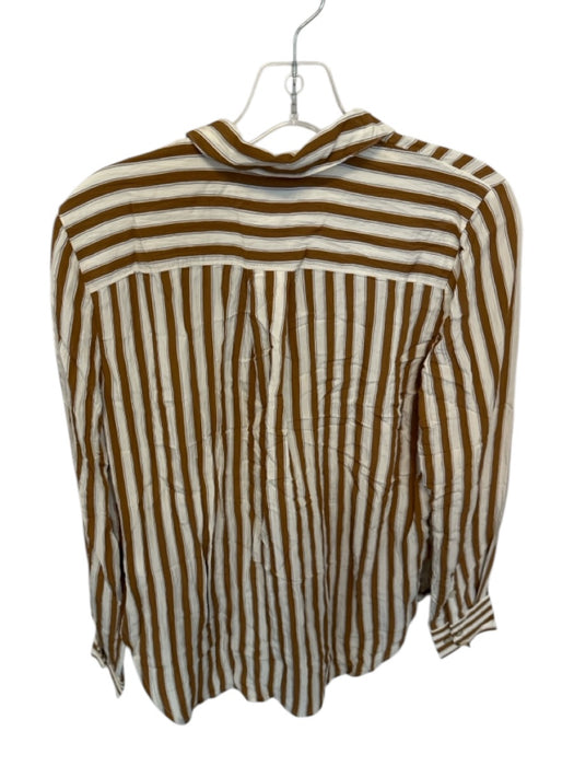 Madewell Size XS Tan & White Viscose Stripe Button Up Collar front pocket Top Tan & White / XS