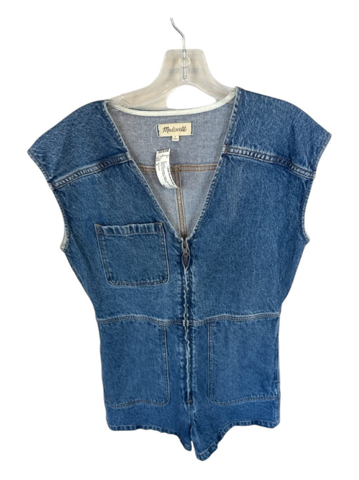 Madewell Size 4 Med Dark Wash Cotton Cap Sleeve zipper front Denim Romper Med Dark Wash / 4