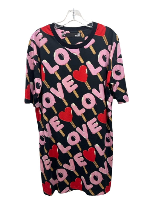 Love Moschino Size 4 Black & Pink Cotton Crew Neck Short Sleeve Love Dress Black & Pink / 4