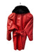 No Brand Size Est M Red & Black Leather Fox Fur Collar Long Sleeve Belted Coat Red & Black / Est M