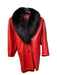 No Brand Size Est M Red & Black Leather Fox Fur Collar Long Sleeve Belted Coat Red & Black / Est M