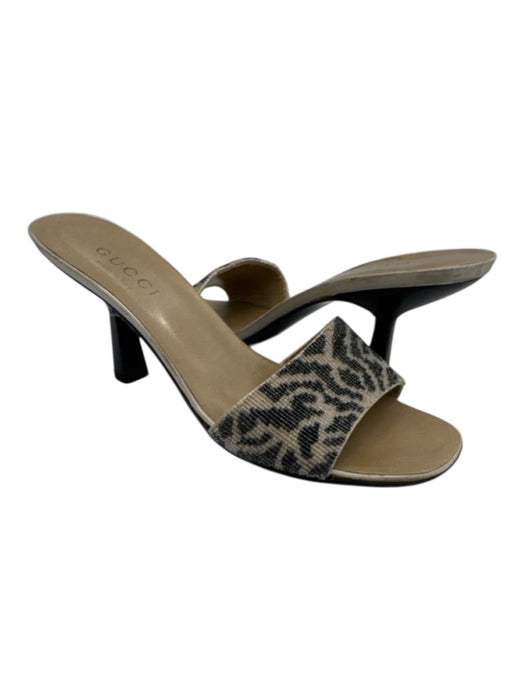 Gucci Shoe Size 6.5 Black & champagne Leather & Beaded open toe Low Heel Sandals Black & champagne / 6.5