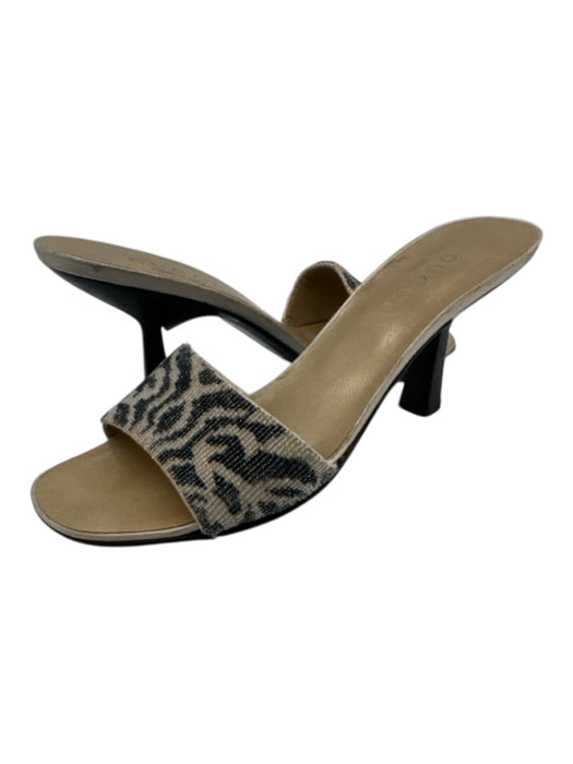 Gucci Shoe Size 6.5 Black & champagne Leather & Beaded open toe Low Heel Sandals Black & champagne / 6.5