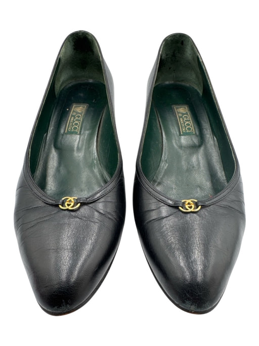 Gucci Shoe Size 36 Black Leather Almond Toe Interlocking GG Tapered Heel Pumps Black / 36