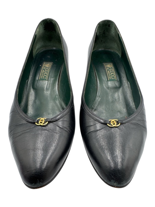 Gucci Shoe Size 36 Black Leather Almond Toe Interlocking GG Tapered Heel Pumps Black / 36
