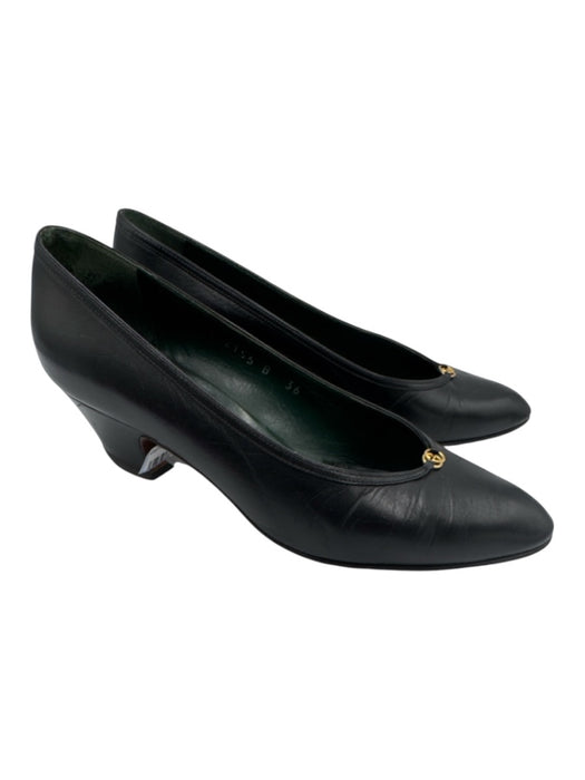 Gucci Shoe Size 36 Black Leather Almond Toe Interlocking GG Tapered Heel Pumps Black / 36