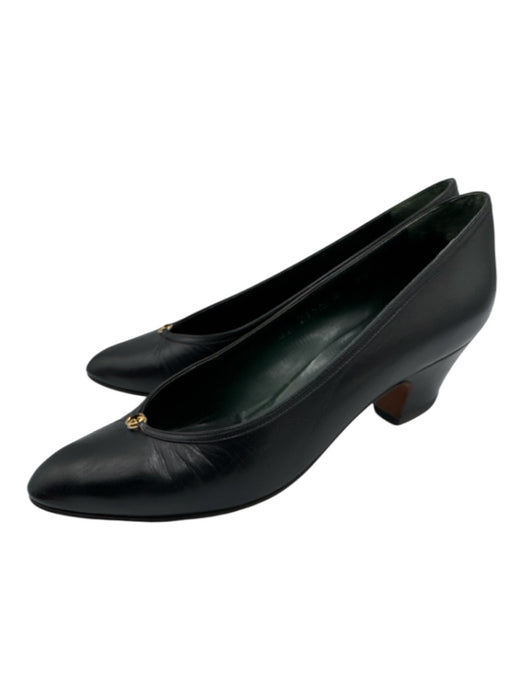 Gucci Shoe Size 36 Black Leather Almond Toe Interlocking GG Tapered Heel Pumps Black / 36