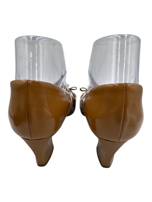 Miu Miu Shoe Size 36.5 Tan Brown Patent Leather Peep Toe Bow Block Heel Pumps Tan Brown / 36.5