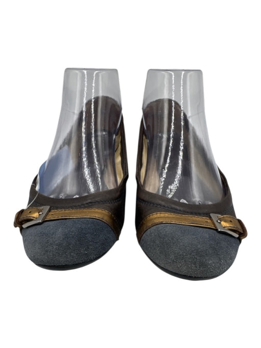 Tod's Shoe Size 35.5 Dark Brown & Blue Leather Upper Suede Toe Ballerina Flats Dark Brown & Blue / 35.5