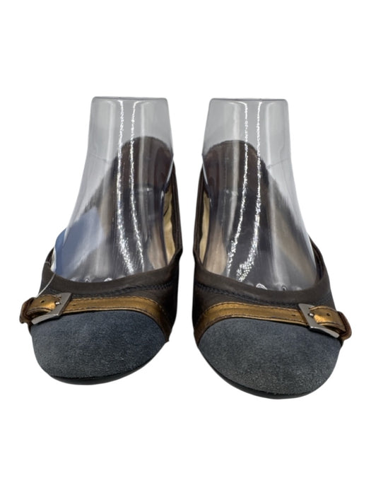 Tod's Shoe Size 35.5 Dark Brown & Blue Leather Upper Suede Toe Ballerina Flats Dark Brown & Blue / 35.5
