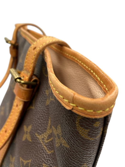 Louis Vuitton Brown Coated Canvas Monogram Leather Trim Bucket Shoulder Bag Brown / GM