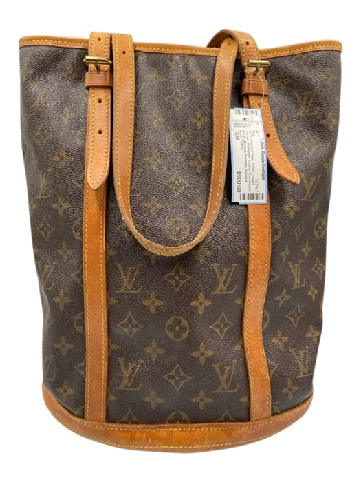 Louis Vuitton Brown Coated Canvas Monogram Leather Trim Bucket Shoulder Bag Brown / GM