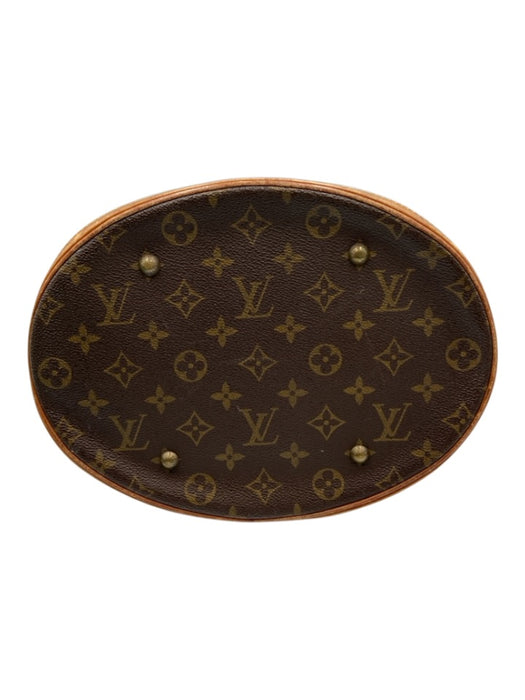Louis Vuitton Brown Coated Canvas Monogram Leather Trim Bucket Shoulder Bag Brown / GM