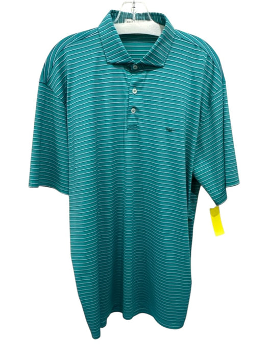 Holderness & Bourne Size XL Green, Blue & White Polyester Striped Short Sleeve Green, Blue & White / XL