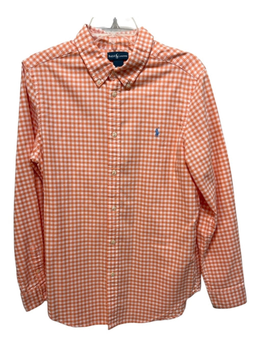 Ralph Lauren Size XL Orange & White Cotton Blend Gingham Men's Long Sleeve Shirt XL