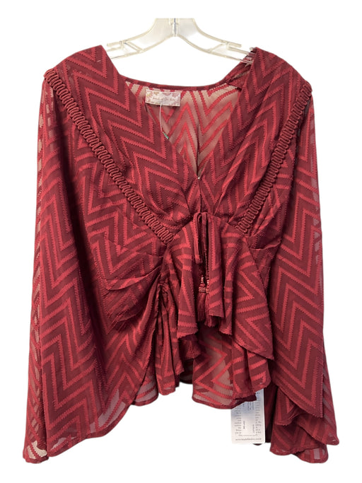 Hand of the Free Size Est S Maroon No Fabric Tag Sheer V Neck Wide Sleeves Top Maroon / Est S