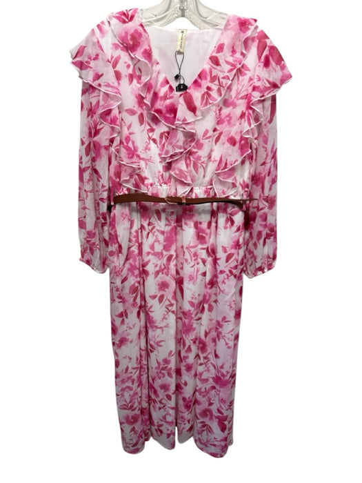 Nikky Size Medium White & Pink Floral Abstract Sheer Long Sleeve Maxi Dress White & Pink / Medium