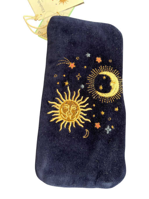 Elizabeth Scarlett Navy Blue Velvet Zip Close Embroidered Pouch Sunglasses Navy Blue