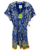Sam Edelman Size 12 Blue & Yellow Rayon Blend Short Sleeve Split Neck Dress Blue & Yellow / 12