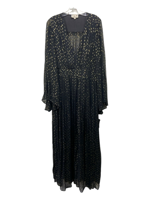 Mille Resort & Travel Size XL Black & Gold Viscose Blend Long Bell Sleeve Dress Black & Gold / XL