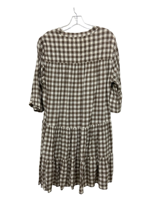 A Piece Apart Size XL Cream & Brown Organic Cotton Half Button Gingham Dress Cream & Brown / XL