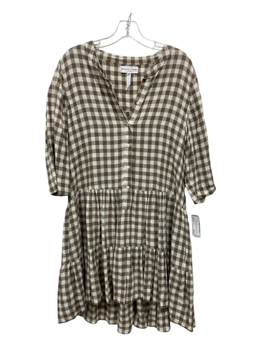 A Piece Apart Size XL Cream & Brown Organic Cotton Half Button Gingham Dress Cream & Brown / XL