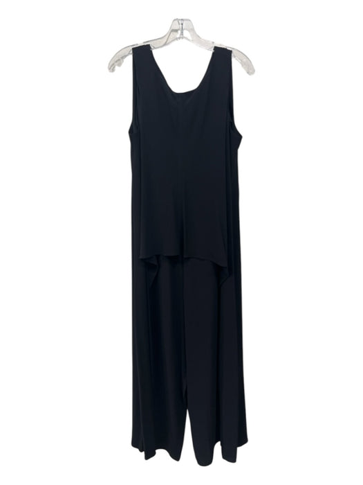 Eileen Fisher Size M Black Silk Scoop Neck Back Zip Dark tint Wide Leg Jumpsuit Black / M