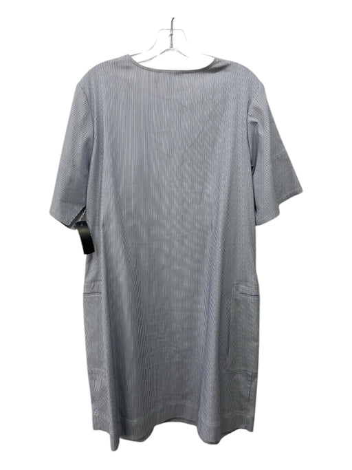 Theory Size XL White, Blue & Gray Cotton Stripe Half Button pocket Dress White, Blue & Gray / XL