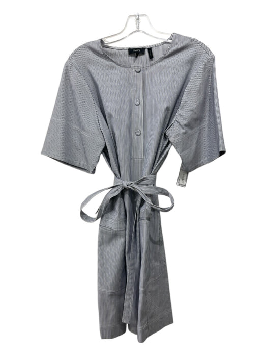 Theory Size XL White, Blue & Gray Cotton Stripe Half Button pocket Dress White, Blue & Gray / XL