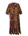 The Oula Company Size XL Black & Multi Cotton Short Sleeve V Neck Maxi Dress Black & Multi / XL