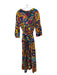 The Oula Company Size XL Blue & Yellow Print Cotton Half Sleeve Midi Sash Dress Blue & Yellow Print / XL