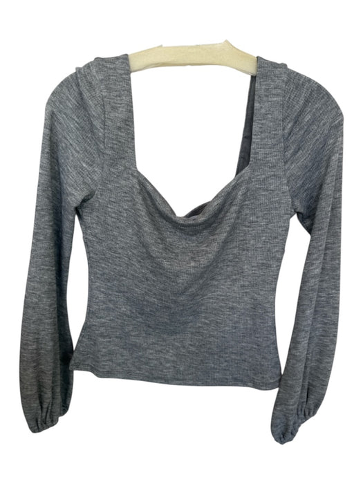 Lovers + Friends Size M Gray Rayon Long Sleeve Ribbed Square Neck Top Gray / M