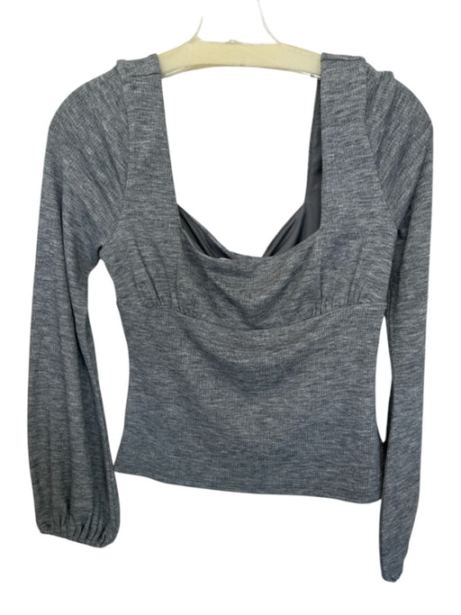 Lovers + Friends Size M Gray Rayon Long Sleeve Ribbed Square Neck Top Gray / M