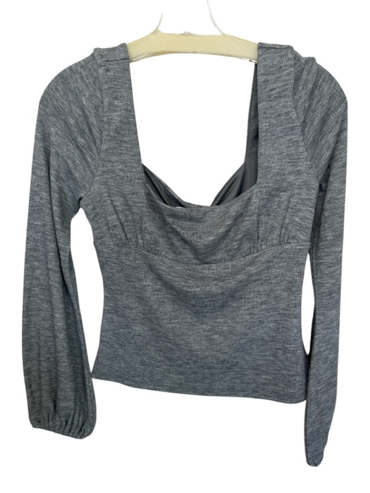 Lovers + Friends Size M Gray Rayon Long Sleeve Ribbed Square Neck Top Gray / M