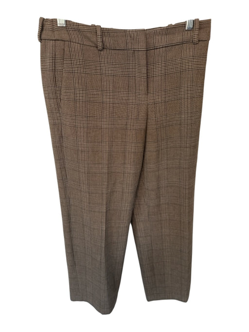 Babaton Size 8 Brown & Tan Polyester Blend Plaid Straight Leg Trouser Pants Brown & Tan / 8