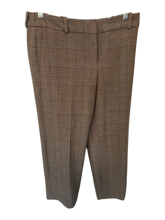 Babaton Size 8 Brown & Tan Polyester Blend Plaid Straight Leg Trouser Pants Brown & Tan / 8