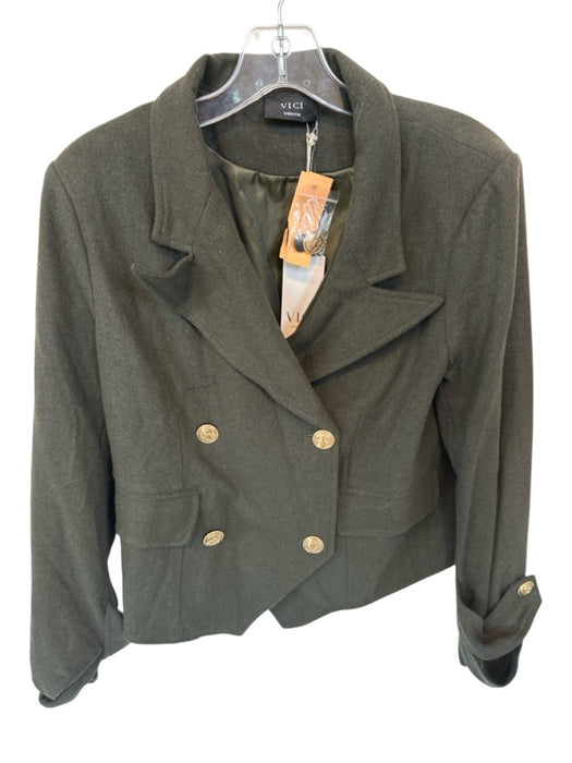 Vici Size M Olive Green Polyester Long Sleeve Buttons Cropped Jacket Olive Green / M