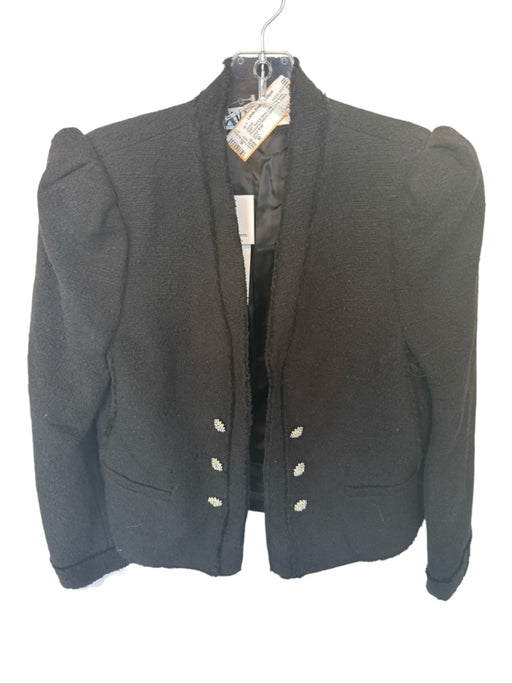 Zara Size M Black & White Cotton Textured Rhinestone Buttons Open Front Jacket Black & White / M
