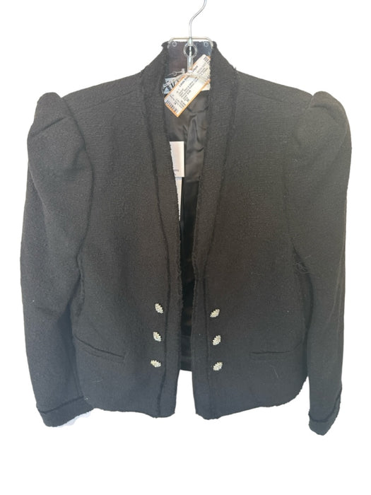 Zara Size M Black & White Cotton Textured Rhinestone Buttons Open Front Jacket Black & White / M