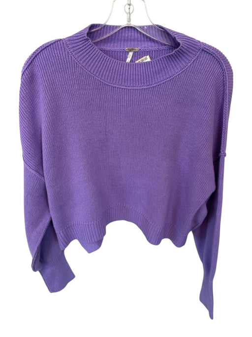 Free People Size XS Purple Cotton Mock Neck Knit Long Sleeve Cropped Sweater Purple / XS