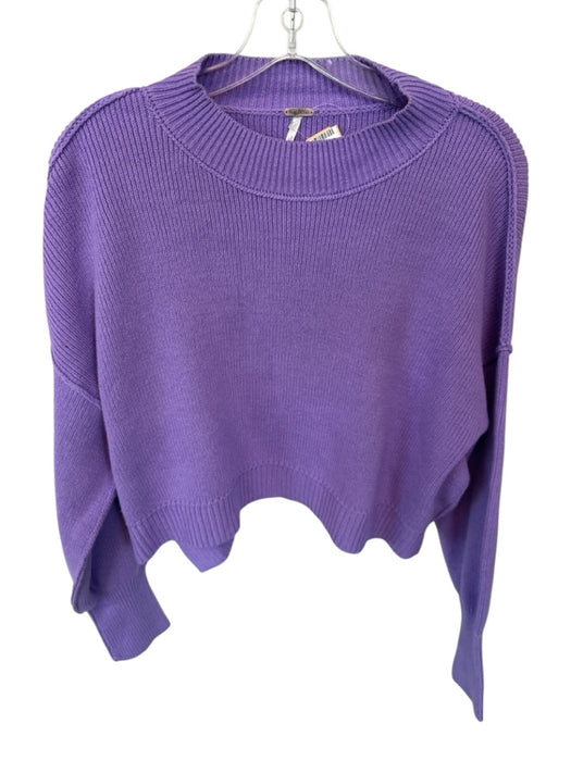 Free People Size XS Purple Cotton Mock Neck Knit Long Sleeve Cropped Sweater Purple / XS
